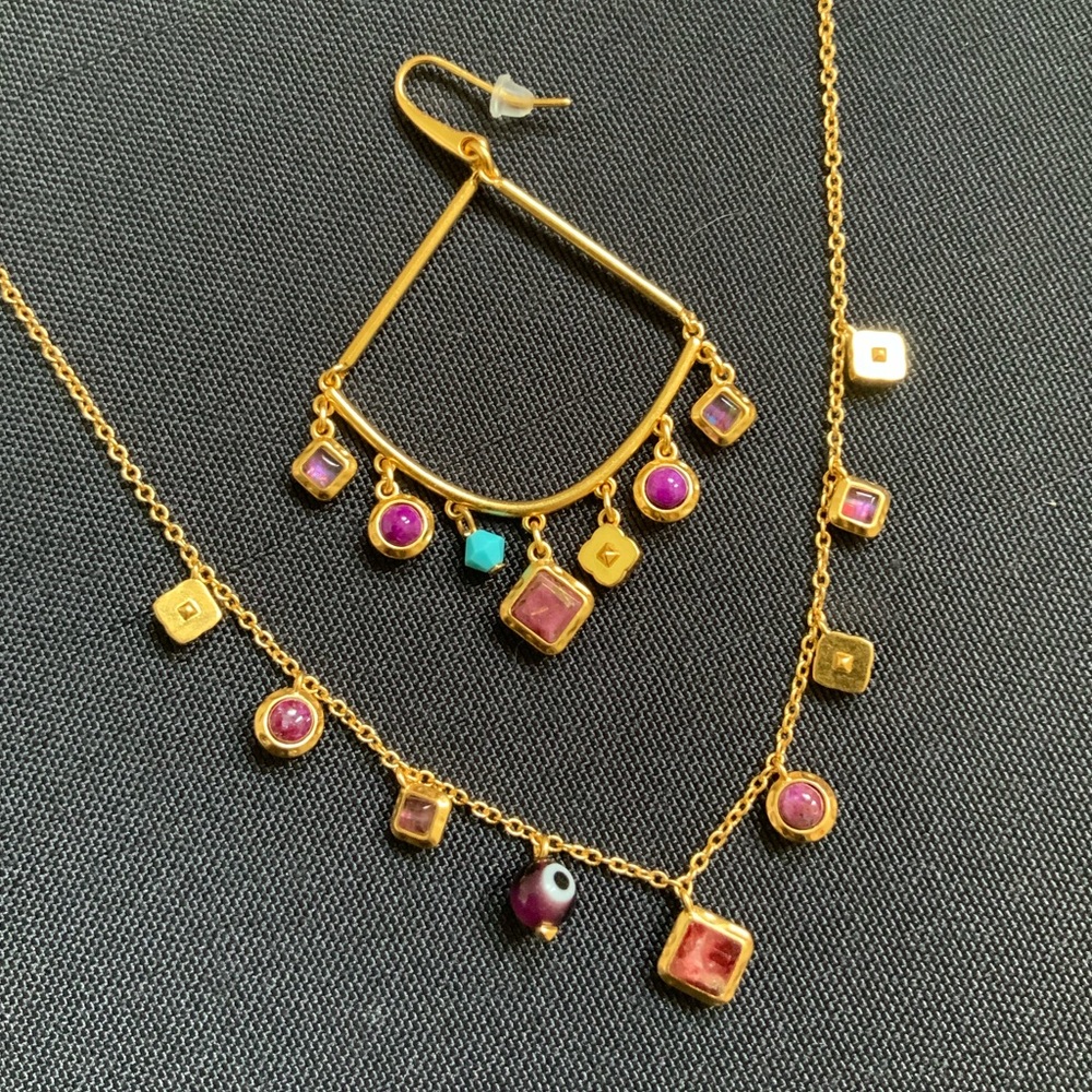 NWT Kendra Scott Gemma Earring and Necklaces Set in Vintage Gold - Picture 2 of 5